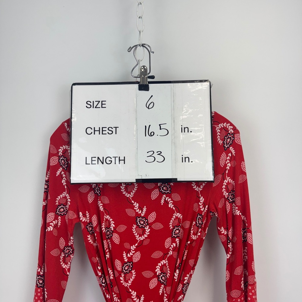 Boden Red Floral Jersey Long Sleeve Belted Mini Dress US 6R UK‎ 10R J0462 - Picture 2 of 11